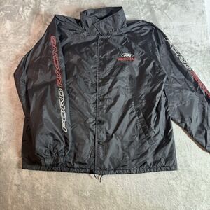 VTG Ford Racing Race Gear Snap Front Windbreaker Jacket Black XL